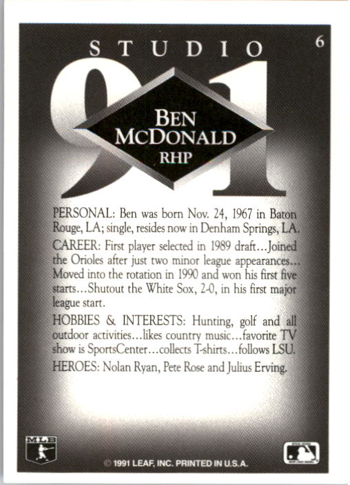 1991 Studio #6 Ben McDonald back image