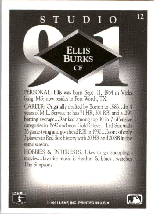 1991 Studio #12 Ellis Burks back image