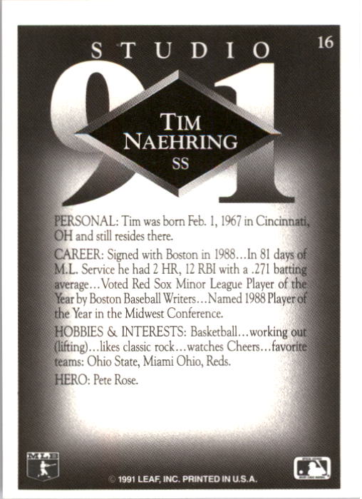1991 Studio #16 Tim Naehring back image