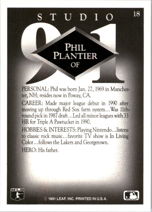 1991 Studio #18 Phil Plantier RC back image
