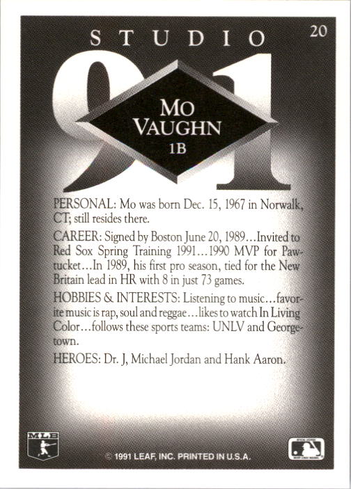 1991 Studio #20 Mo Vaughn back image