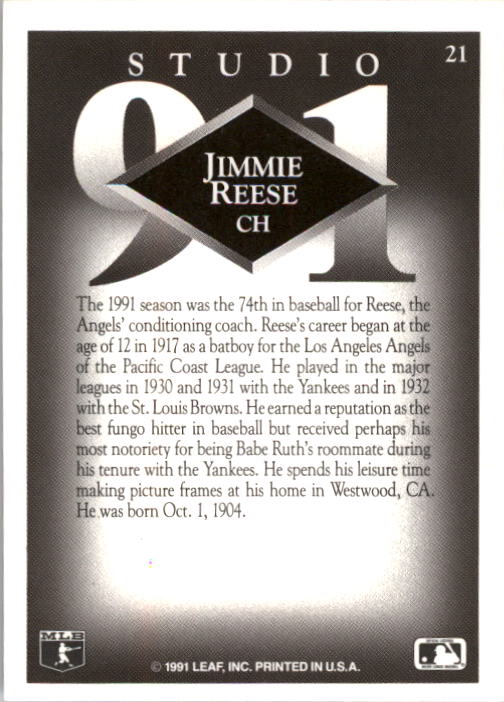 1991 Studio #21 Jimmie Reese CO back image