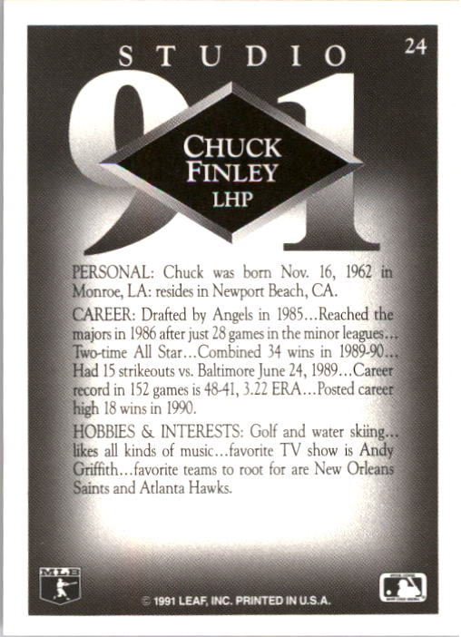 1991 Studio #24 Chuck Finley back image