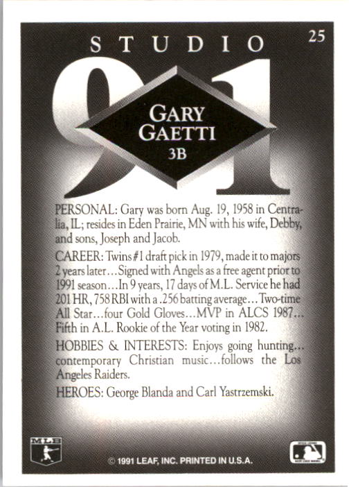 1991 Studio #25 Gary Gaetti back image