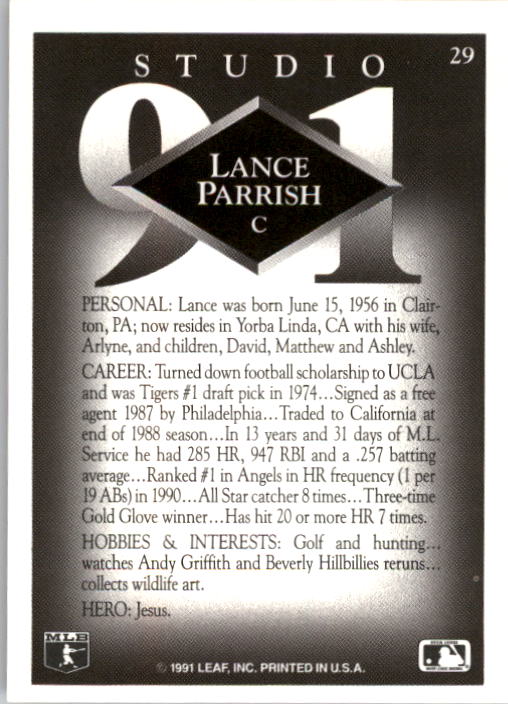 1991 Studio #29 Lance Parrish back image