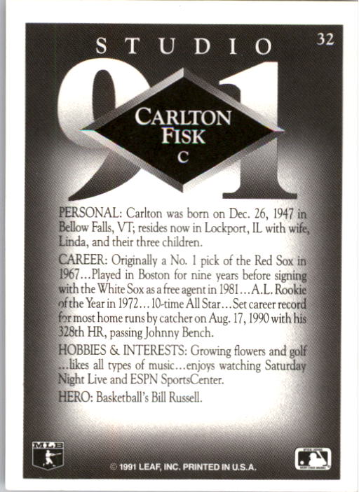1991 Studio #32 Carlton Fisk back image