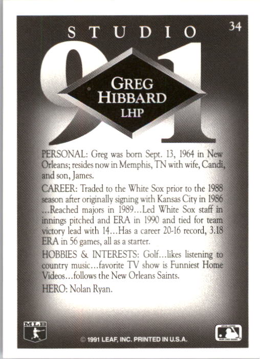 1991 Studio #34 Greg Hibbard back image