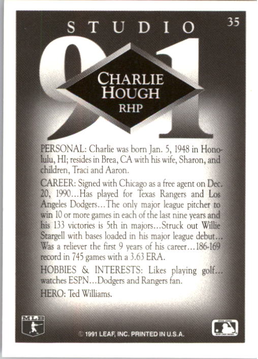 1991 Studio #35 Charlie Hough back image