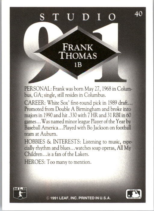 1991 Studio #40 Frank Thomas back image