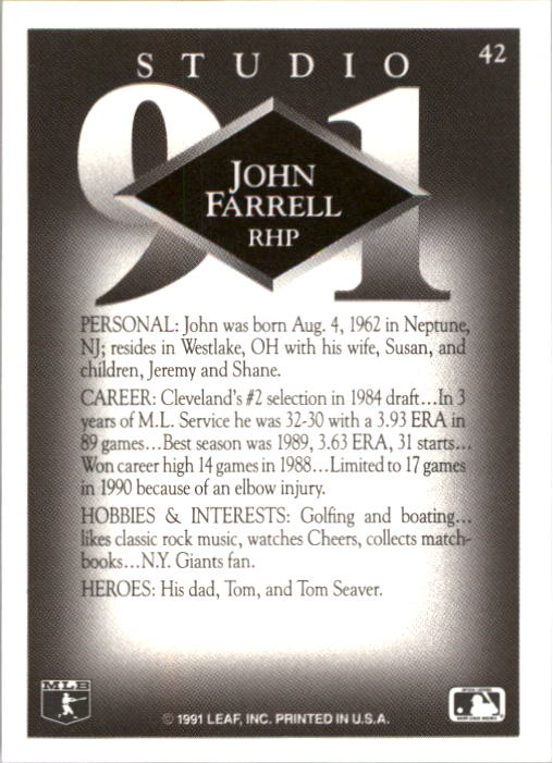 1991 Studio #42 John Farrell back image