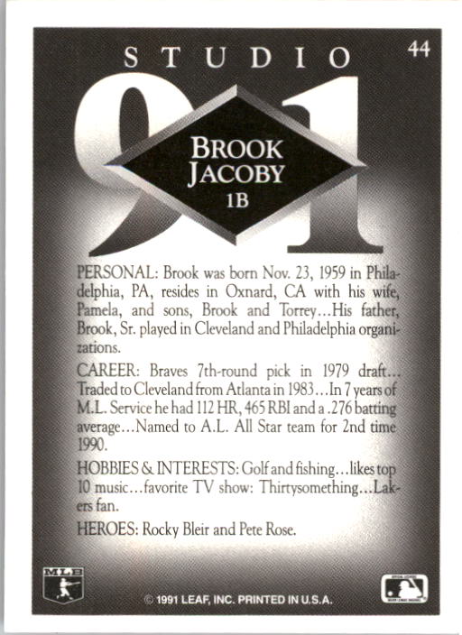 1991 Studio #44 Brook Jacoby back image