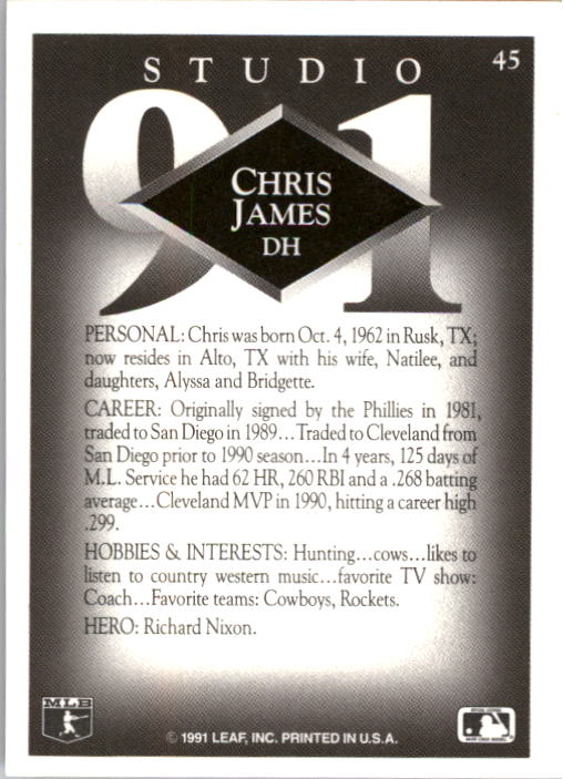 1991 Studio #45 Chris James back image