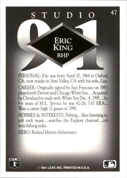 1991 Studio #47 Eric King back image