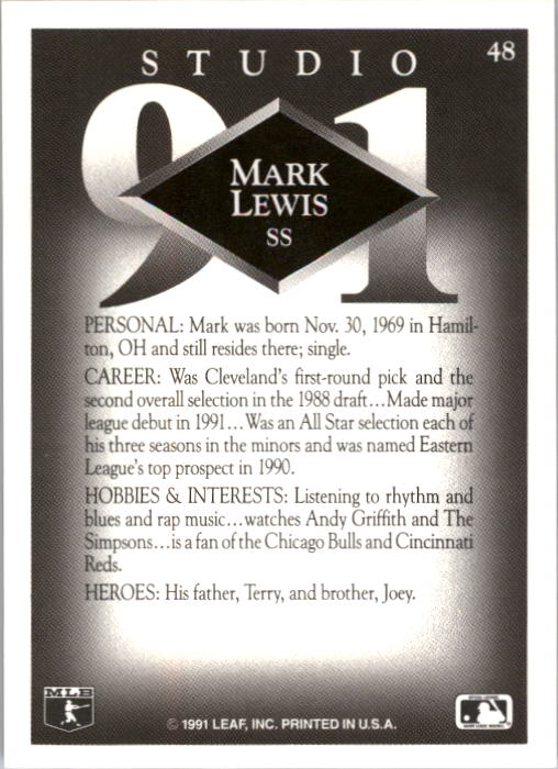 1991 Studio #48 Mark Lewis back image
