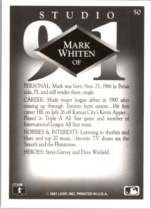 1991 Studio #50 Mark Whiten back image