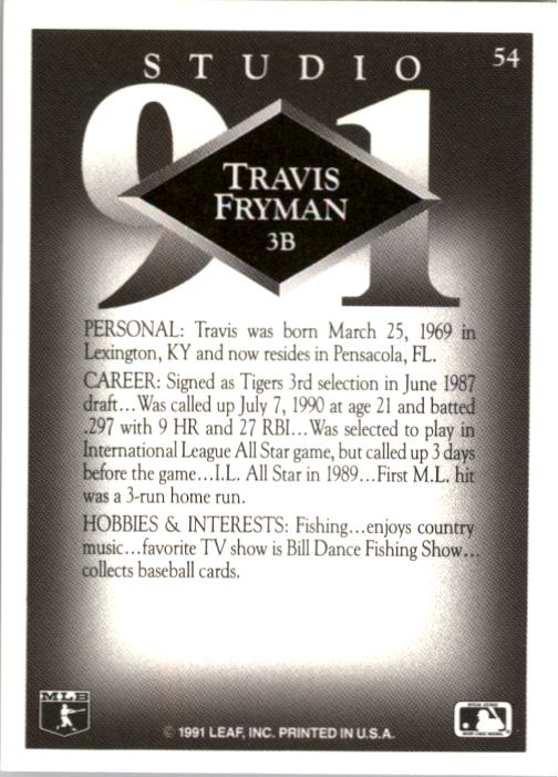 1991 Studio #54 Travis Fryman back image