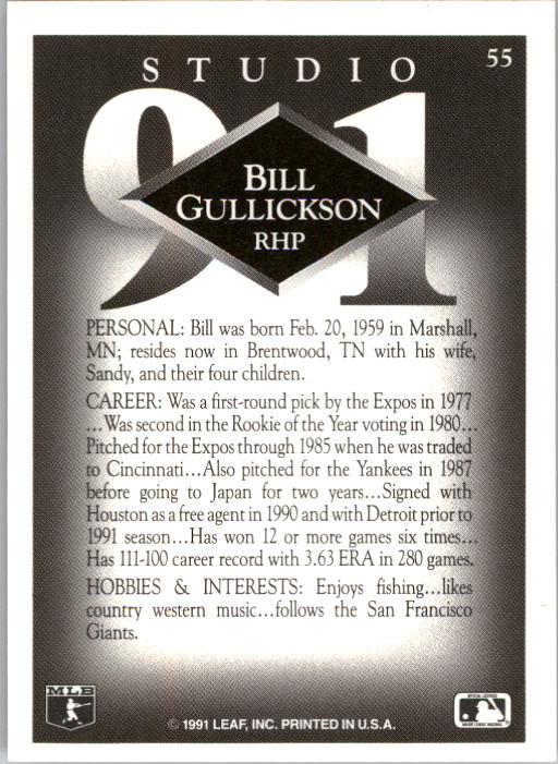 1991 Studio #55 Bill Gullickson back image