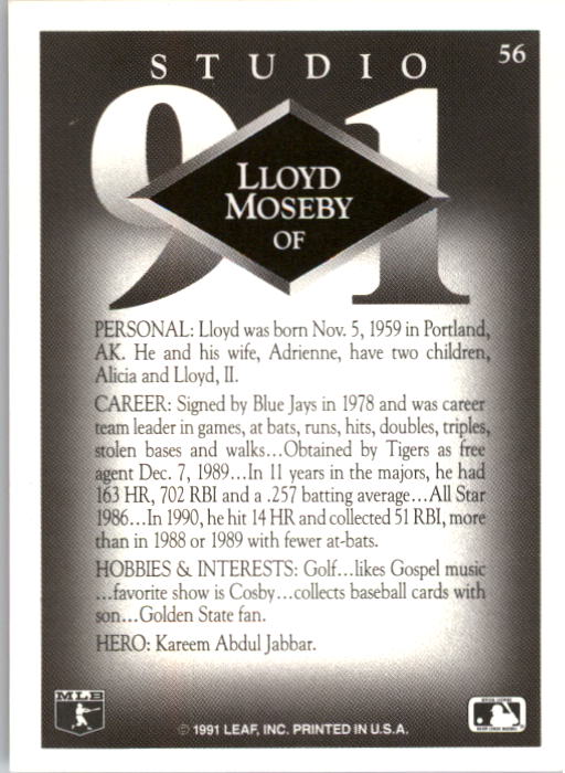 1991 Studio #56 Lloyd Moseby back image