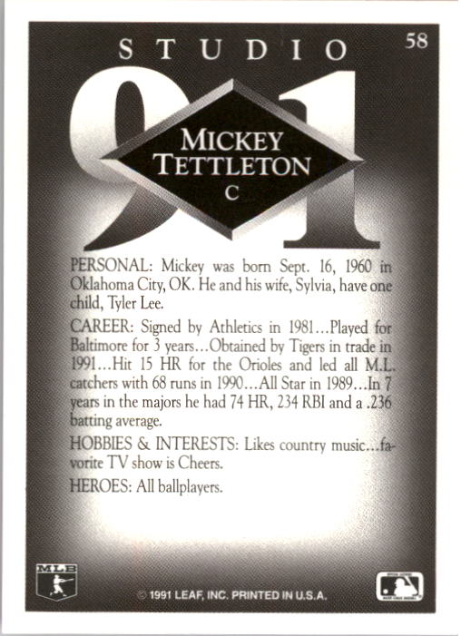 1991 Studio #58 Mickey Tettleton back image