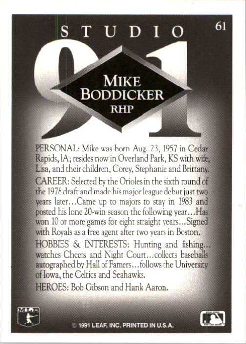 1991 Studio #61 Mike Boddicker back image