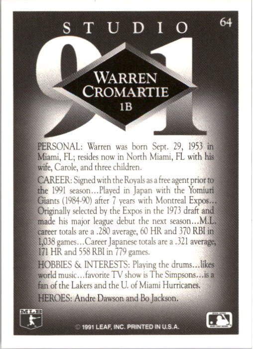1991 Studio #64 Warren Cromartie back image