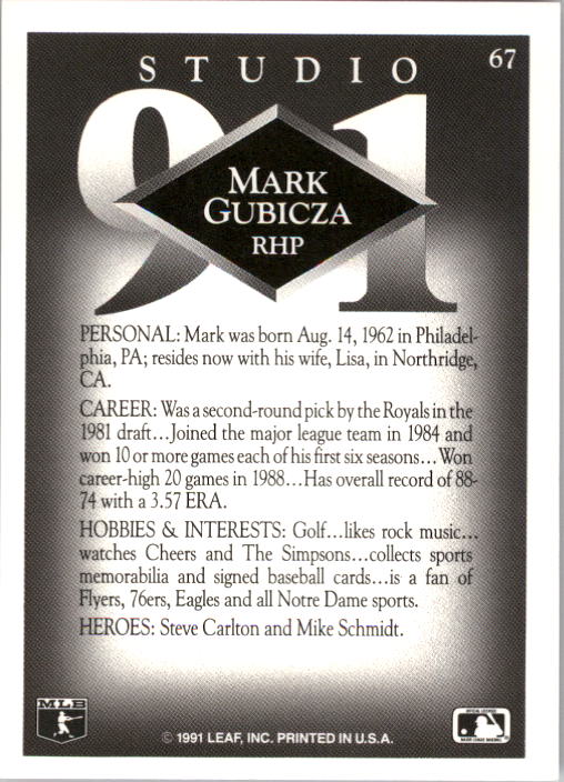 1991 Studio #67 Mark Gubicza back image