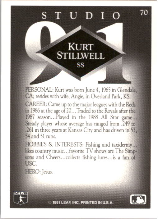1991 Studio #70 Kurt Stillwell back image