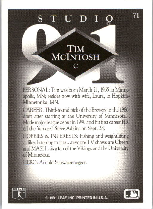 1991 Studio #71 Tim McIntosh back image