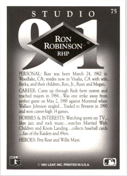 1991 Studio #75 Ron Robinson back image