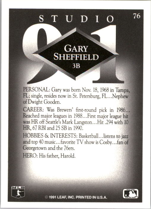 1991 Studio #76 Gary Sheffield back image