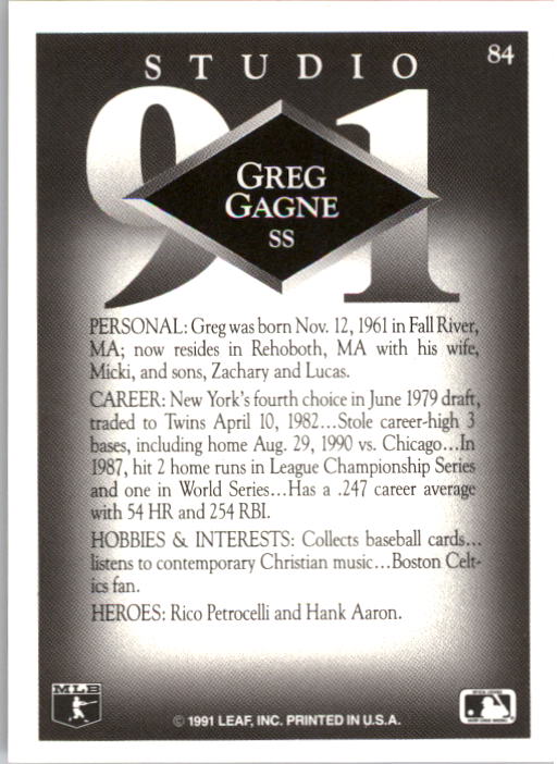 1991 Studio #84 Greg Gagne back image