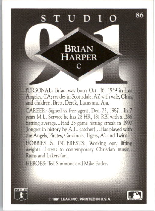 1991 Studio #86 Brian Harper back image