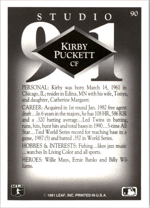 1991 Studio #90 Kirby Puckett back image