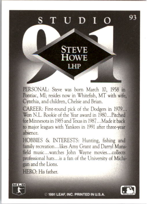 1991 Studio #93 Steve Howe back image