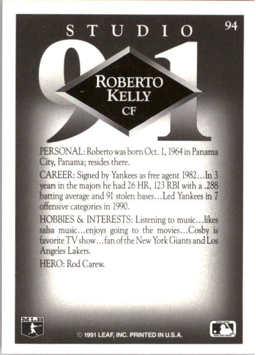 1991 Studio #94 Roberto Kelly back image