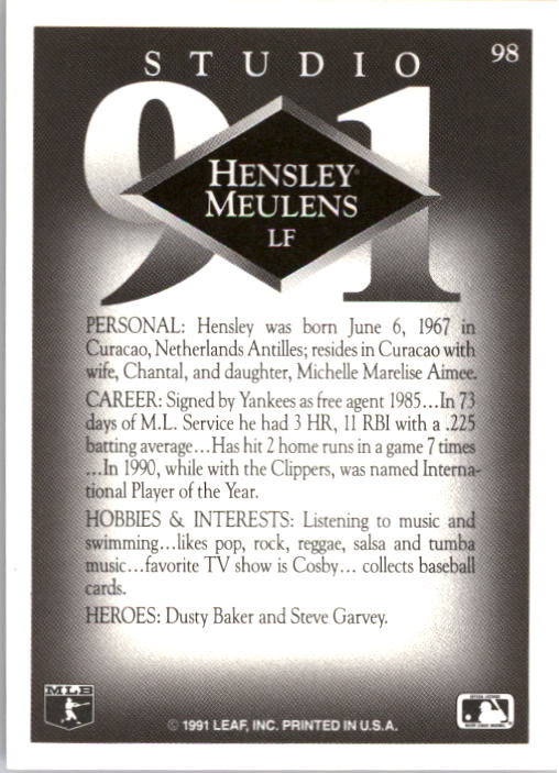 1991 Studio #98 Hensley Meulens back image