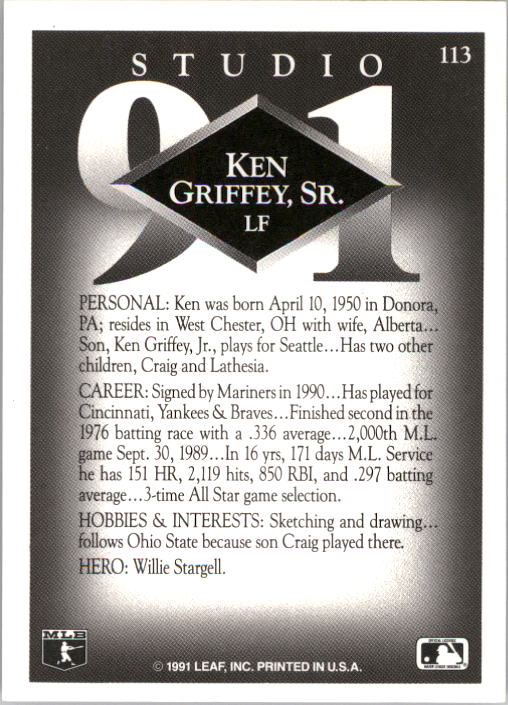 B2572- 1991 Studio Baseball Karte #S 1-200 + Rookies -du Pick- 15 + Gratis US - Bild 221 von 391