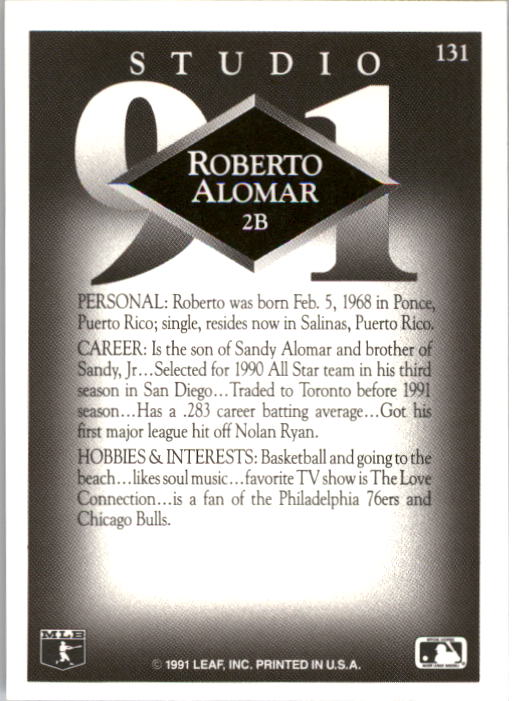 1991 Studio #131 Roberto Alomar back image