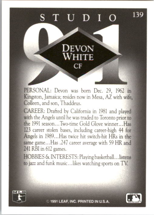 1991 Studio #139 Devon White back image