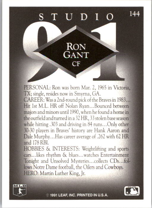 1991 Studio #144 Ron Gant back image