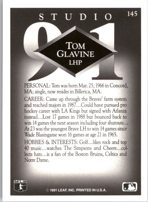 1991 Studio #145 Tom Glavine back image