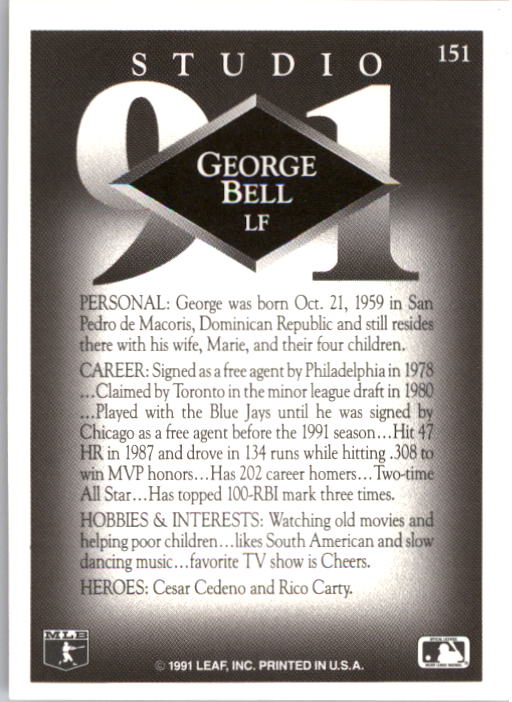 1991 Studio #151 George Bell back image