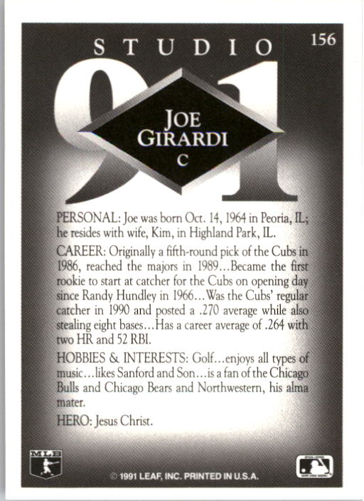 1991 Studio #156 Joe Girardi back image
