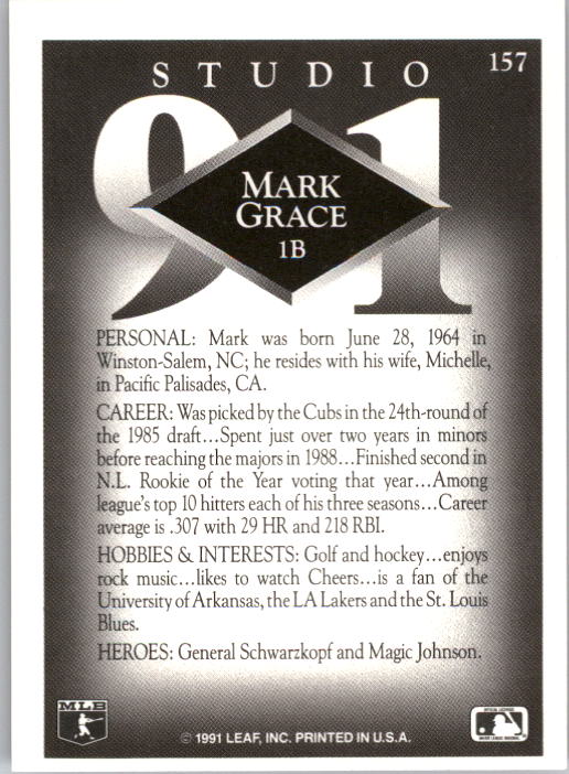 1991 Studio #157 Mark Grace back image