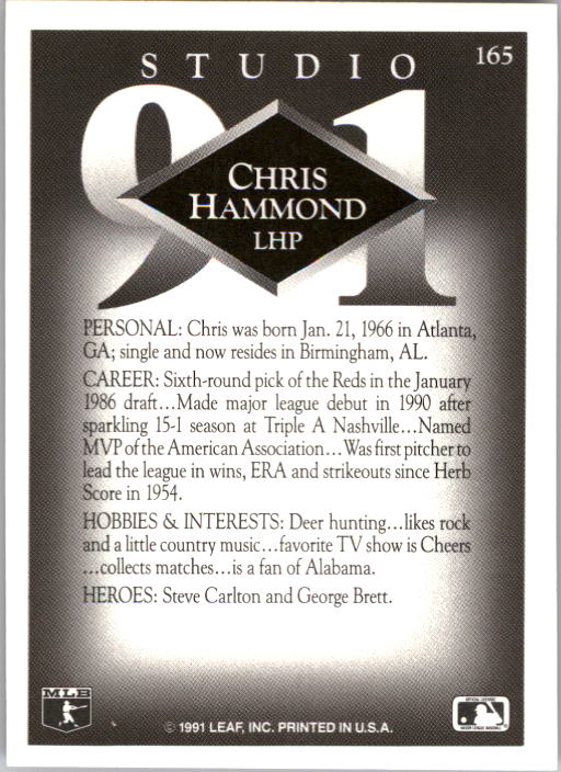 1991 Studio #165 Chris Hammond back image