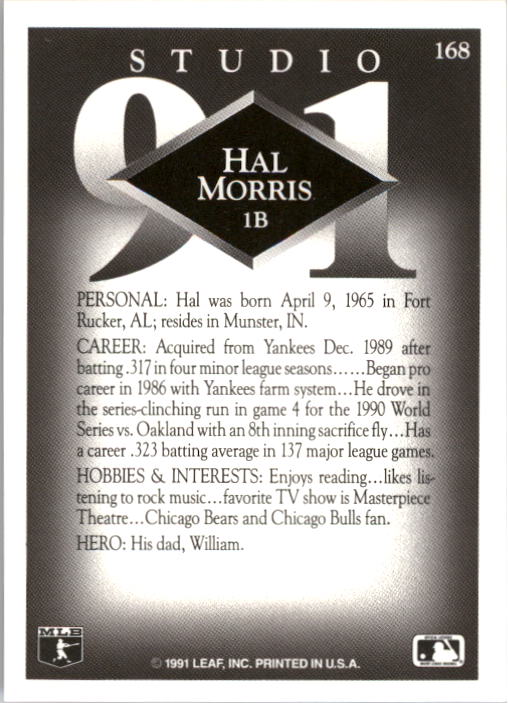 1991 Studio #168 Hal Morris back image