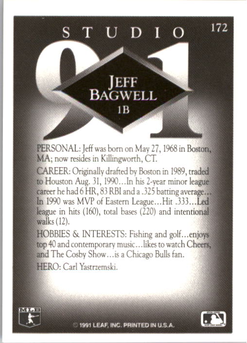 1991 Studio #172 Jeff Bagwell RC back image