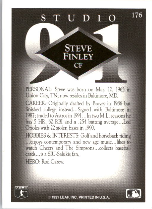 1991 Studio #176 Steve Finley back image