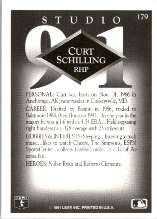 1991 Studio #179 Curt Schilling back image
