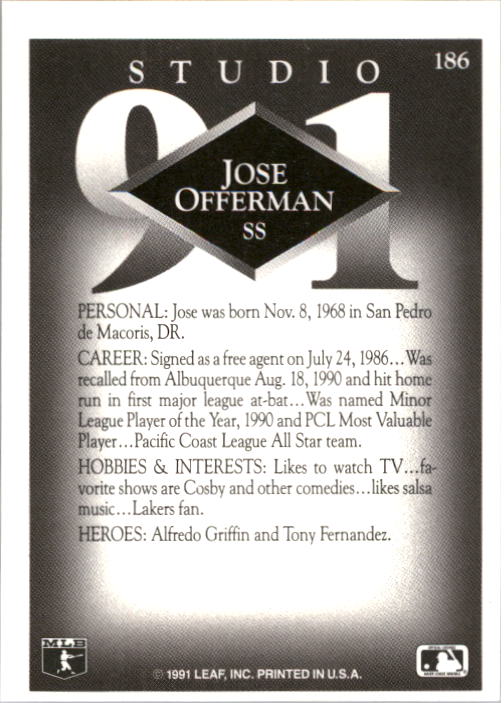 1991 Studio #186 Jose Offerman back image
